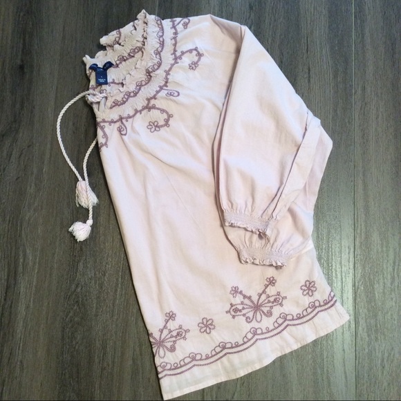 Bandolino Lg Boho Peasant Top Tie Front Mauve - Picture 4 of 9